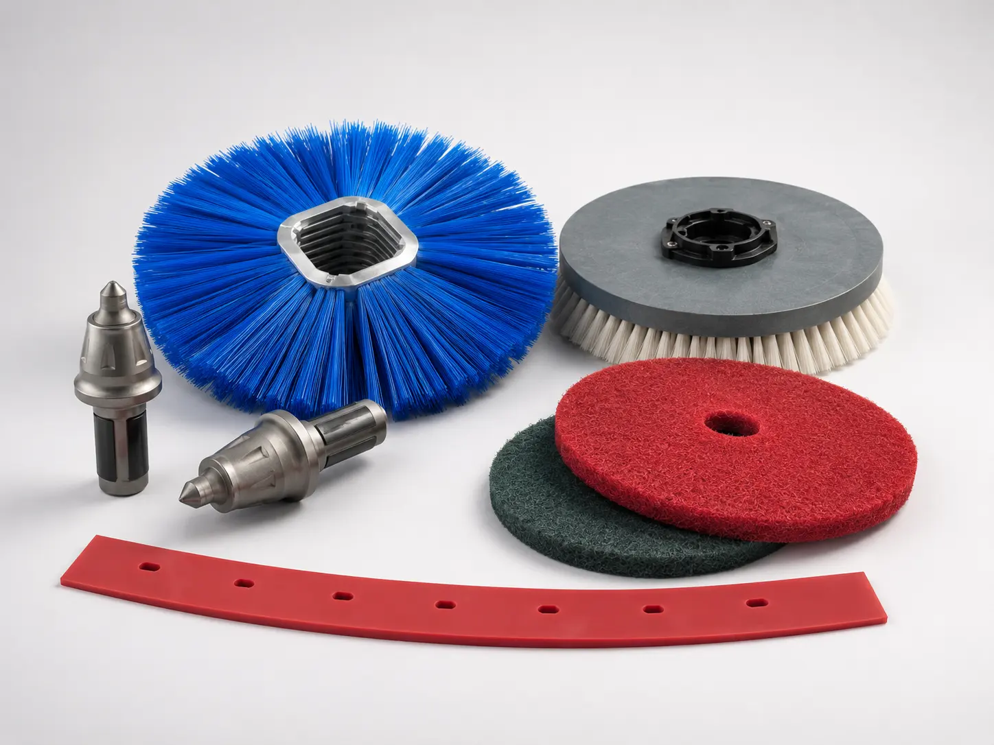 Cleaning machine consumables: brushes, pads and squeegees